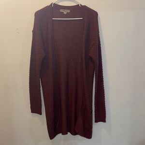 Women's Burgundy Open-Front Sweater